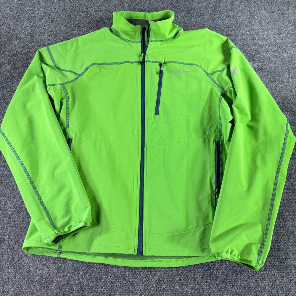 Eddie Bauer First Ascent Jacket Mens M Lime Green‎ Softshell Stretch Hiking Zip